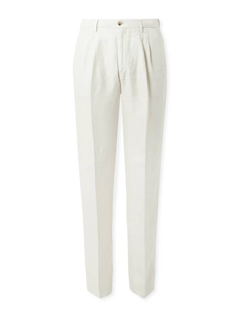 Boglioli - Slim-Fit Pleated Herringbone Linen Suit Trousers - Men - Neutrals - IT 52 von Boglioli