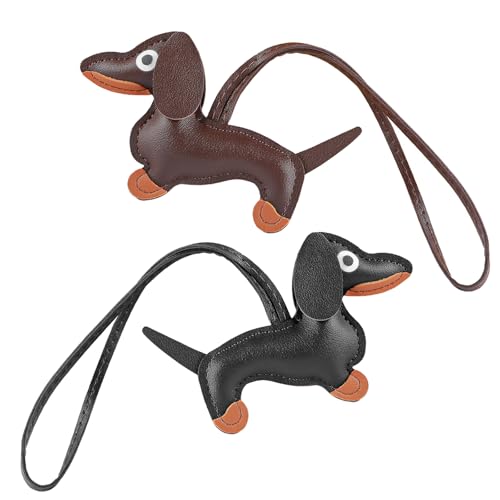 Bogoro 2 Stück Dackel Keychain Geschenke,Personalisierte Schlüsselanhänger Dackel,Leder Tierisch Schlüsselanhänger,Welpe Hundetasche Anhänger,Dackel Keychain Geschenke für Lieblingsmensch FrauenMänner von Bogoro