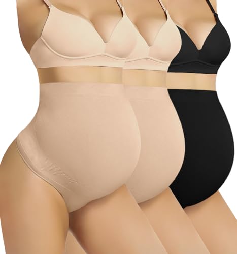 Boguish Nahtlose Mutterschaft Shapewear über Bauch Unterstützung Tanga Hohe Taille Unterwäsche Höschen für Schwangerschaft, 3er-Pack Inspiration, L von Boguish