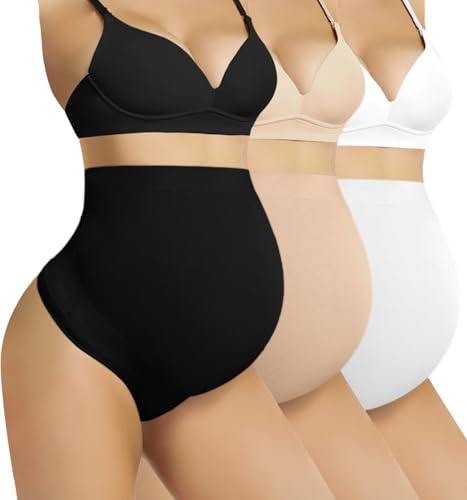 Boguish Nahtlose Mutterschaft Shapewear über Bauch Unterstützung Tanga Hohe Taille Unterwäsche Höschen für Schwangerschaft, Schwarz+Nude+Weiß, S von Boguish
