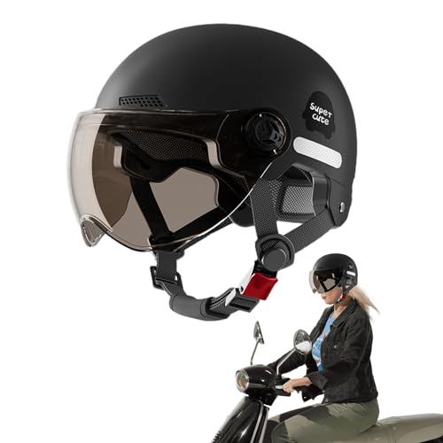 Jethelm Mit Sonnenblende,Multisport Schutz Mopedhelme Mit Offenem Gesicht,Atmungsaktiv Motorradhelm Für Erwachsene,Halbe Rollerhelme Kopfbedeckung,Skateboard Motorradhelm Mit Visier Für Damen Herren von Bohany