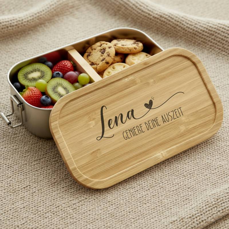 Personalisierte Brotdose Mit Bambusdeckel - Namen & Spruch | Nachhaltige Lunchbox Aus Edelstahl Langlebige Einschulung Geschenk von BohemeDeFleur