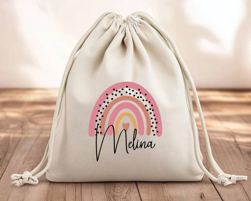 Personalisierter Turnbeutel - Regenbogen Rosa Kindergarten Schule Mit Name Sporttasche Rucksack Wechselkleidung Gym Bag Kids von BohemeDeFleur