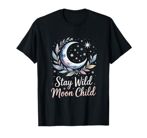 Coole Mondkunst „Stay Wild Moon“ für Kinder im böhmischen Stil T-Shirt von Bohemian Moon Art