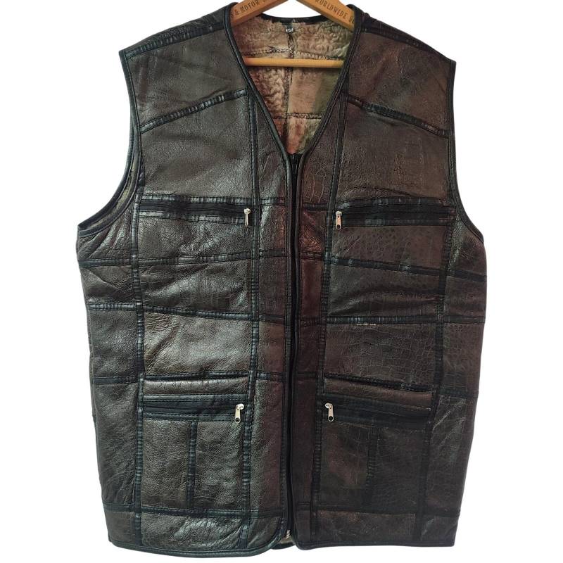 Vintage Geprägte Leder Patchwork Weste Herren L Braune von BohemianBlueOwl