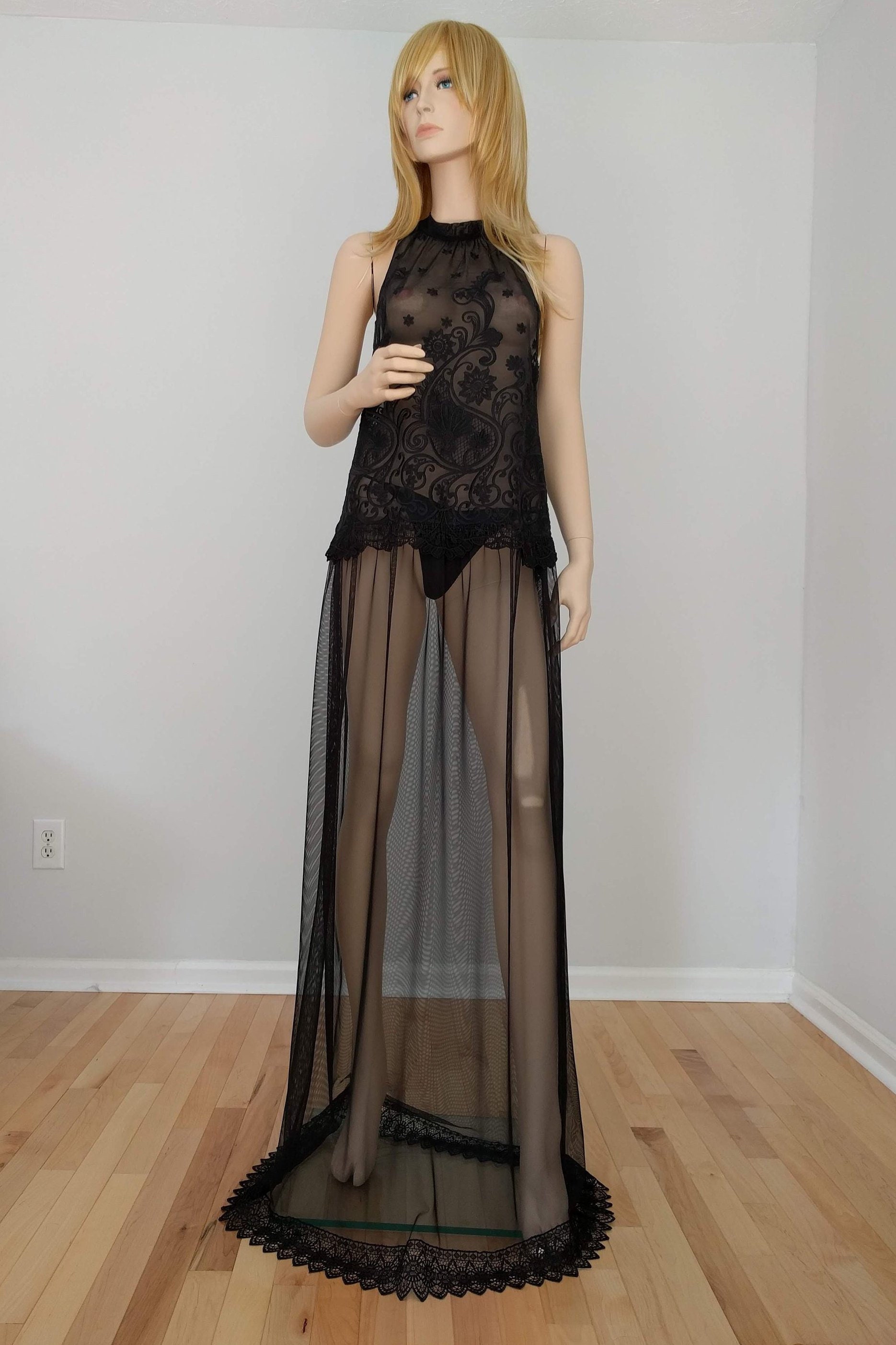 Boudoir Kleid Schwarze Spitze Boho Hochzeit | Braut Nachthemd Flitterwochen, Valentinstag, Grösse S - M von BohemianBridalDress