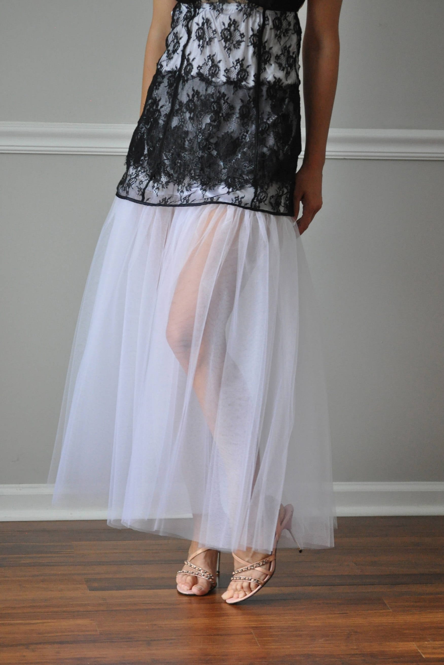 Rutschen Extender-Lange Weiße/Oder Creme Double-Layer Der Rüsche Steampunk Tüllunterrock Hochzeit, Brautjungfer, Größe Xs - Xxl von BohemianBridalDress