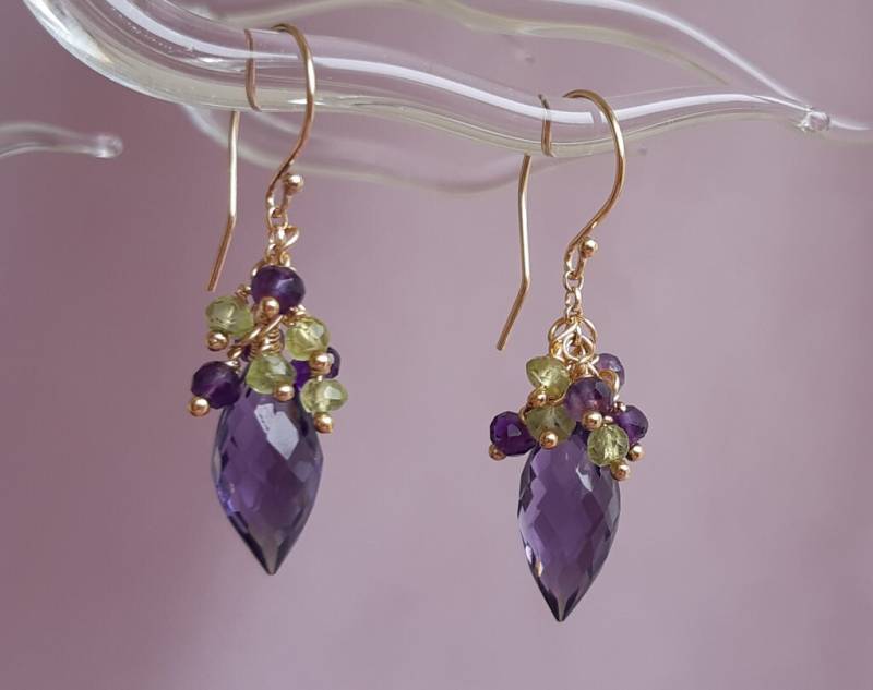 Amethyst-Peridot-Cluster-Ohrringe, Geburtsstein Vom Februar, Köstliche Farben von BohemianPleasures