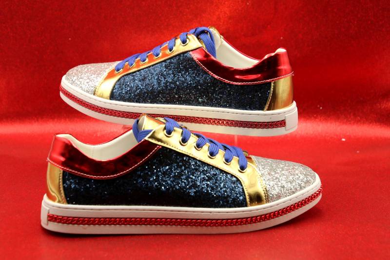Schuhe Sneaker Flach Blau Rot Silber Glitzer Gr. 41 von BohemianRebelDesign