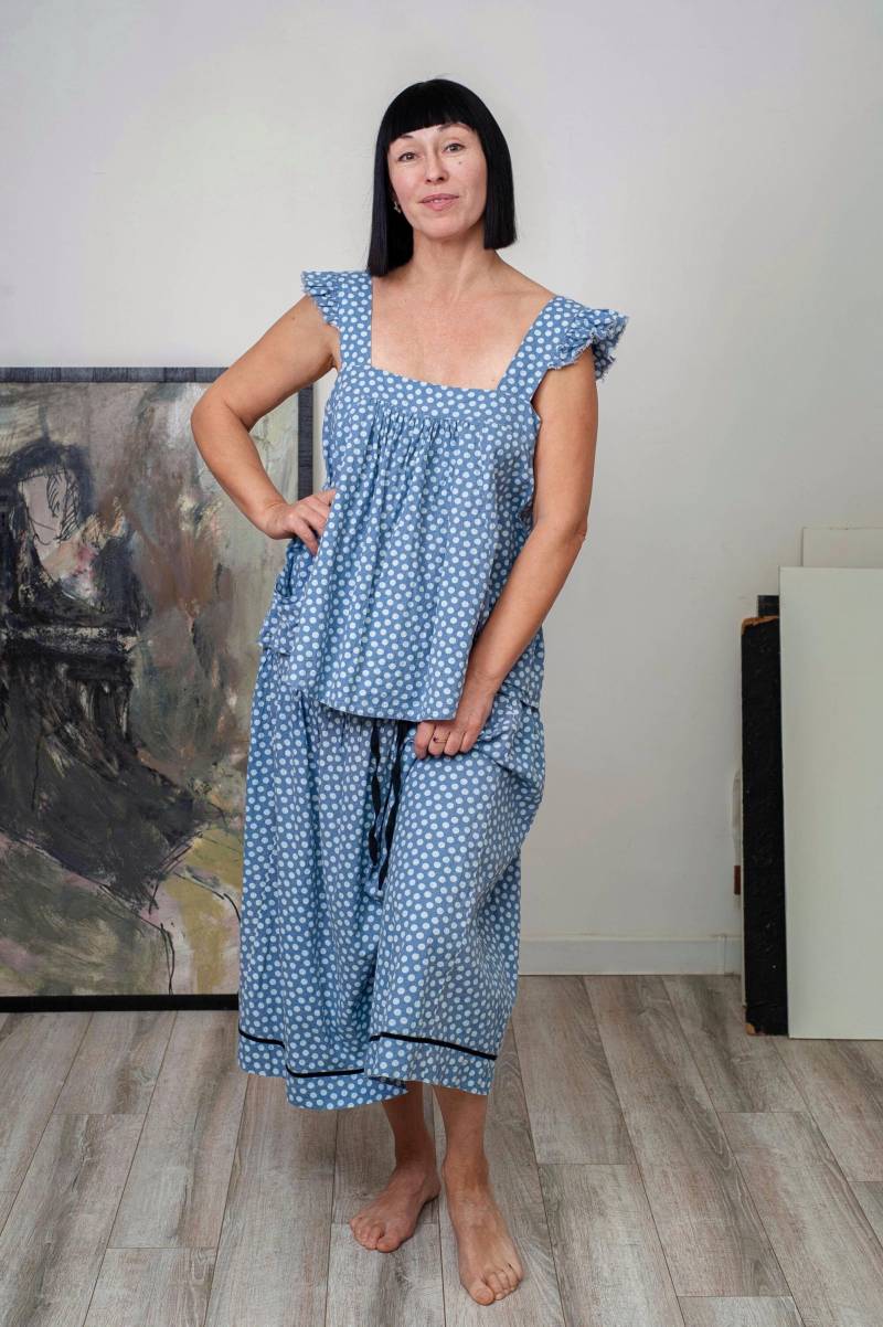 Boho Chic Polka Dot Top & Rock Set Vintage Baumwolle, Rohe Kanten Boho Chic Polka Dot Top & Rock Set Vintage Baumwolle, Rohe Kanten von BohemianStoryCrafts