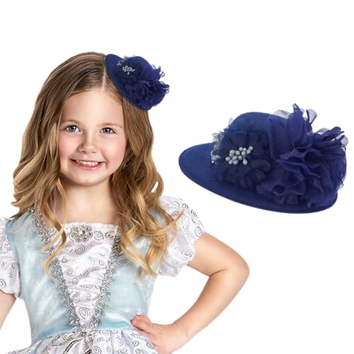 Bohend Blume Perle Mini Zylinderhut Feder Niedlich Weiß Fascinator Hut Tea Party Hochzeit Geburtstag Haarschmuck für Mädchen (Polyester, Blau) von Bohend