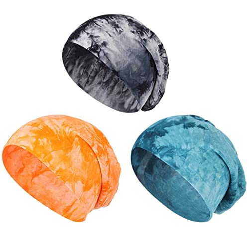 Bohend Böhmische Beanie-Hüte Kopfbedeckungen Strecken rutschfeste Bandanas Schlaf-Turban-Hüte für Frauen Männer Oben schließen Kopfbedeckung (Tie-Dye Stil) von Bohend