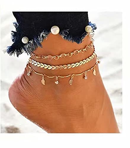 Bohend Boho Fußkette Armband Gold kristall Blatt Einstellbar Quasten Multilayer Knöchel Armbänder Strand Fußketten Schmuck Zubehör Für Frauen Und Mädchen von Bohend