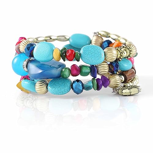 Bohend Boho Geschichteten Türkis Armbänder Perlen Elastische Handkette Bohemia Holz kristall Armband Schmuck Für Frauen Und Mädchen (02) von Bohend