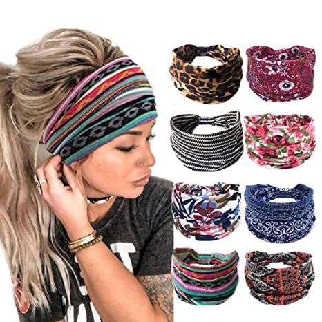 Bohend Boho Mode Stirnband Leopard Criss Kreuzkopfbedeckung Turban Indien Haarwickel Täglicher Gebrauch Reise Draussen Haarschmuck für Frauen und Mädchen (5 Stück) von Bohend