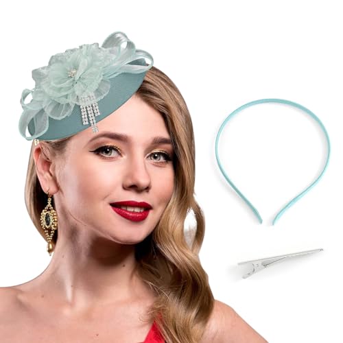 Bohend Fascinator Hut, Blume, Pillbox, Vintage-Schleife, Derby-Hüte, Teeparty, Hochzeit, Strass, Haarschmuck für Damen und Mädchen, Grün , Einheitsgröße von Bohend