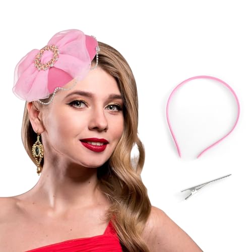 Bohend Fascinator Hut Blume Pillbox Vintage Derby Hüte Teeparty Hochzeit Haarschmuck mit Strass für Damen und Mädchen, Pink, Einheitsgröße von Bohend