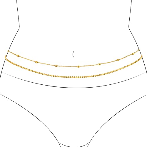 Bohend Geschichtet Korn Körperketten Gold Taillenkette Einstellbar Bauchkette Party-Strand-Bikini für Frauen und Mädchen von Bohend