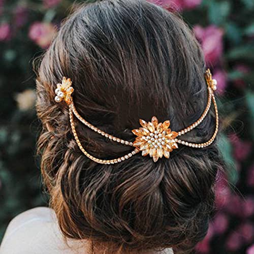 Bohend Mode Blume Haarkamm Braut Strass Kopfschmuck Kristall Kopfkette Datum Hochzeit Schmuck Haar-Accessoires von Bohend