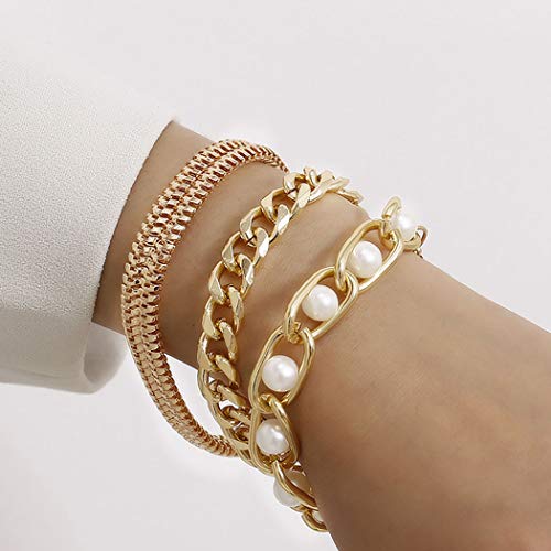 Bohend Mode Geschichtet Armbänder Gold Perle Einstellbar Hand Kette Mehrschichtig Metallisch Armband Schmuck für Frauen und Mädchen (03) von Bohend