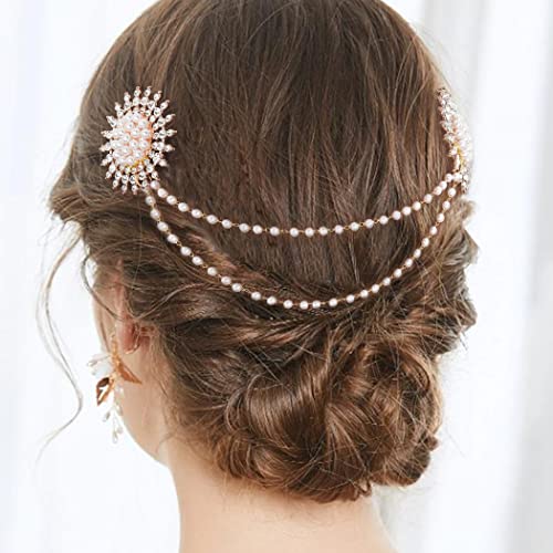 Bohend Mode Perlen Haarkamm Braut Strass Kopfschmuck Kristall Kopfkette Datum Hochzeit Schmuck Haar-Accessoires von Bohend