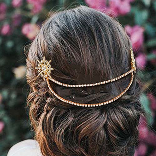 Bohend Mode Schnee Haarkamm Braut Strass Kopfschmuck Kristall Kopfkette Datum Hochzeit Schmuck Haar-Accessoires (Gold) von Bohend