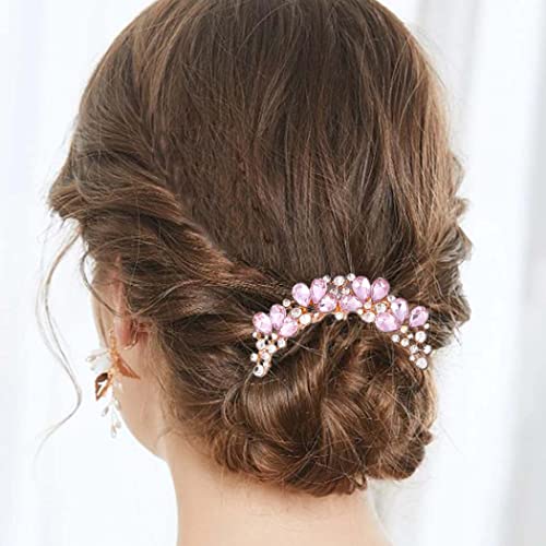 Bohend Strass Kamm Kristall Tropfen Haarstücke Hochzeit Haarschmuck Schmuck für Frauen und Mädchen (Rosa) von Bohend