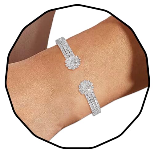 Bohend Strass Perle Klobig Armband Schillernd Manschette Armreif Glänzend Kristall Handgelenk Schmuck für Damen(Strass-2) von Bohend