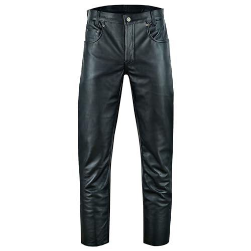 Bohmberg Herren Lederhose Exclusive Premium Lederjeans aus Voll-Rindsleder Motorradhose Bikerhose mittlere Leibhöhe Schwarz Gr.32W / 34L von Bohmberg