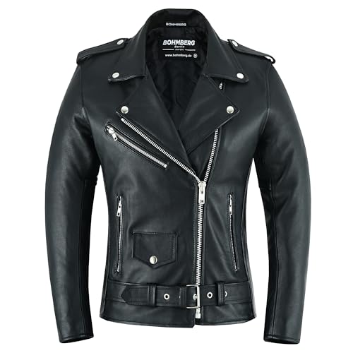 Bohmberg Damen Lederjacke Echtleder Retro Biker Jacke Brandostyle (S, Schwarz) von Bohmberg