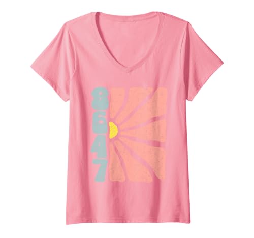 Damen Dezente Boho Blumen Anti-Trump, Impeach Trump, Dezent 8647 T-Shirt mit V-Ausschnitt von Boho Anti Trump Shirts, Floral Democrat Shirts