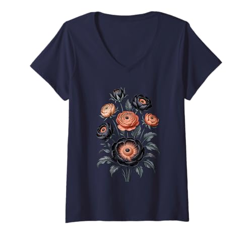 Damen Vintage gepresste Blumen Floral Boho Wildblumen Kunst Design T-Shirt mit V-Ausschnitt Damen Vintage gepresste Blumen Floral Boho Wildblumen Kunst Design T-Shirt mit V-Ausschnitt von Boho Bloom Artistry