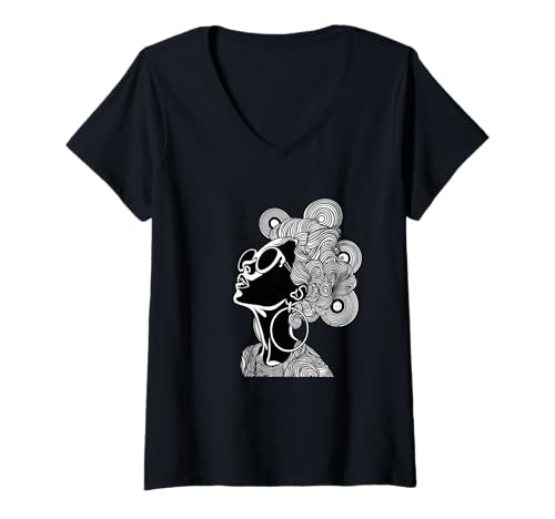 Damen Minimalistische Frau Illustration, Mode Linie Zeichnung Frau T-Shirt mit V-Ausschnitt Damen Minimalistische Frau Illustration, Mode Linie Zeichnung Frau T-Shirt mit V-Ausschnitt von Boho Chic Minimalist Fashion Designs