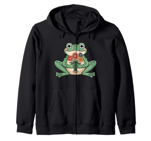 Lustiges grooviges Boho-Frosch-Kröten-Wildblumen-Design, Geschenk für Männer und Frauen Kapuzenjacke von Boho Cute Cottagecore Frog Lover Whimsical Graphic