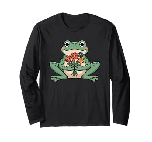 Lustiges grooviges Boho-Frosch-Kröten-Wildblumen-Design, Geschenk für Männer und Frauen Langarmshirt von Boho Cute Cottagecore Frog Lover Whimsical Graphic