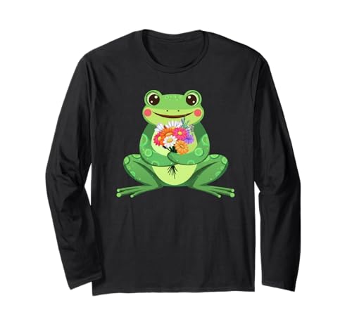 Lustiges grooviges Boho-Frosch-Kröten-Wildblumen-Design, Geschenk für Männer und Frauen Langarmshirt von Boho Cute Cottagecore Frog Lover Whimsical Graphic