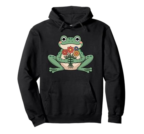 Lustiges grooviges Boho-Frosch-Kröten-Wildblumen-Design, Geschenk für Männer und Frauen Pullover Hoodie von Boho Cute Cottagecore Frog Lover Whimsical Graphic