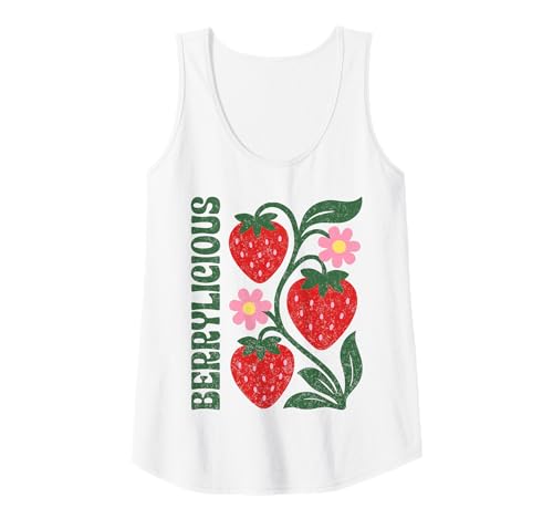 Damen Berrylicious Strawberry Boho-Blumenmuster im Distressed-Design Tank Top von Boho Floral Designs
