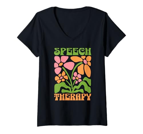 Damen Speech Therapy SLP Boho Floral Sprachtherapie Boho Blumen T-Shirt mit V-Ausschnitt Damen Speech Therapy SLP Boho Floral Sprachtherapie Boho Blumen T-Shirt mit V-Ausschnitt von Boho Floral Designs