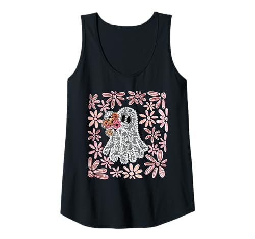 Damen Boho Spitze Geist Gänseblümchen Floral Halloween Ästhetik Tank Top von Boho Floral Halloween Cute Ghost Shirt Company