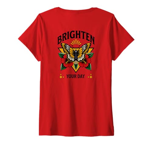 Damen Verschönern Sie Ihren Tag, Boho Floral Butterfly T-Shirt mit V-Ausschnitt Damen Verschönern Sie Ihren Tag, Boho Floral Butterfly T-Shirt mit V-Ausschnitt von Boho Floral Style Bright Butterfly Positive Quote