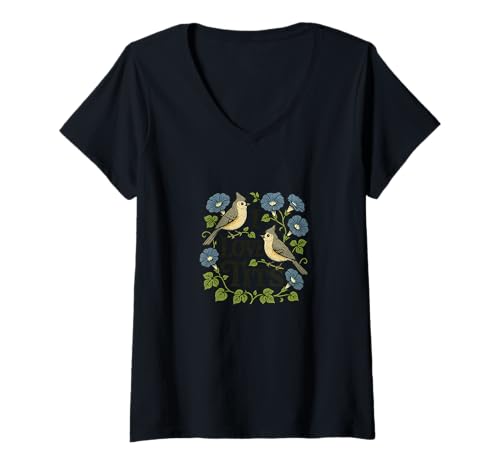 Damen Ich liebe Tufted Titmouse Artwork Birding Humor T-Shirt mit V-Ausschnitt von Boho Lovers Snugg