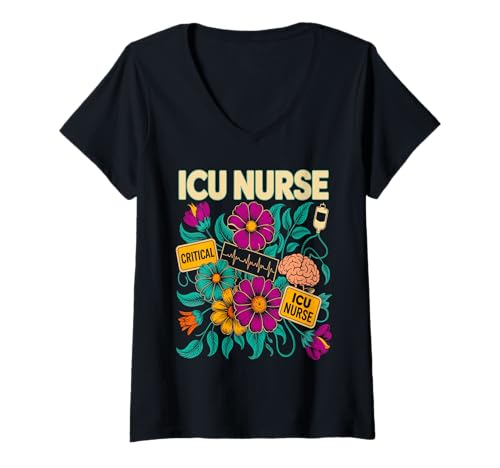 Damen Intensivschwester Boho Blumenbotanische Wildblumekritische T-Shirt mit V-Ausschnitt Damen Intensivschwester Boho Blumenbotanische Wildblumekritische T-Shirt mit V-Ausschnitt von Boho Nurse Team
