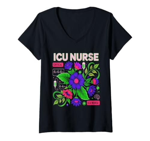 Damen Intensivschwester Boho Blumenbotanische Wildblumekritische T-Shirt mit V-Ausschnitt Damen Intensivschwester Boho Blumenbotanische Wildblumekritische T-Shirt mit V-Ausschnitt von Boho Nurse Team