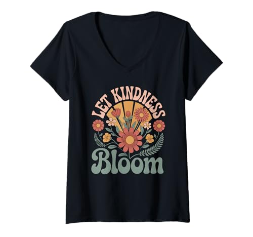Damen Let Kindness Bloom, Retro-Wildblumen-Design, friedliches Design T-Shirt mit V-Ausschnitt Damen Let Kindness Bloom, Retro-Wildblumen-Design, friedliches Design T-Shirt mit V-Ausschnitt von Boho Peaceful Plant Vibes Inspiration Aesthetic