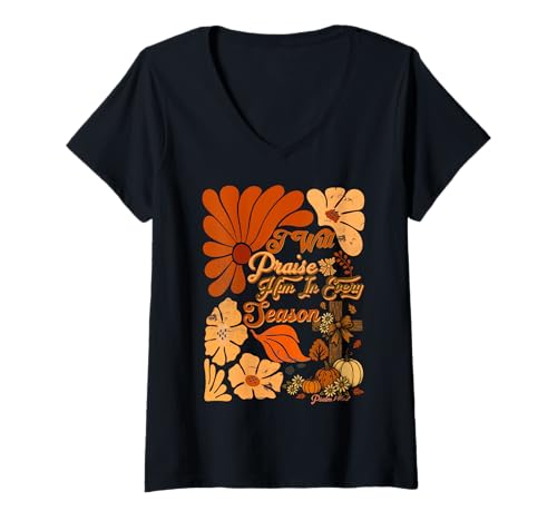 Damen Christian Thanksgiving Kürbis loben Sie ihn zu jeder Jahreszeit T-Shirt mit V-Ausschnitt Damen Christian Thanksgiving Kürbis loben Sie ihn zu jeder Jahreszeit T-Shirt mit V-Ausschnitt von Boho Retro Christian Thanksgiving Fall Pumpkin