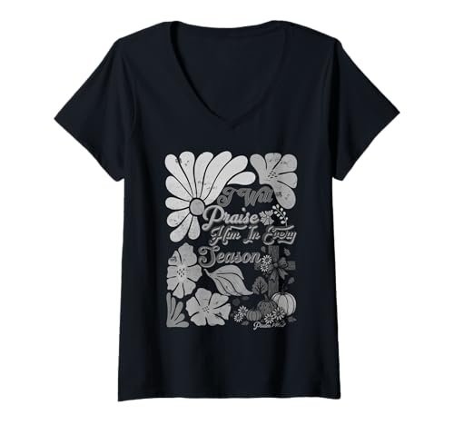 Damen Thanksgiving Herbst Kürbis Kreuz loben Sie ihn in jeder Jahreszeit T-Shirt mit V-Ausschnitt Damen Thanksgiving Herbst Kürbis Kreuz loben Sie ihn in jeder Jahreszeit T-Shirt mit V-Ausschnitt von Boho Retro Christian Thanksgiving Fall Pumpkin