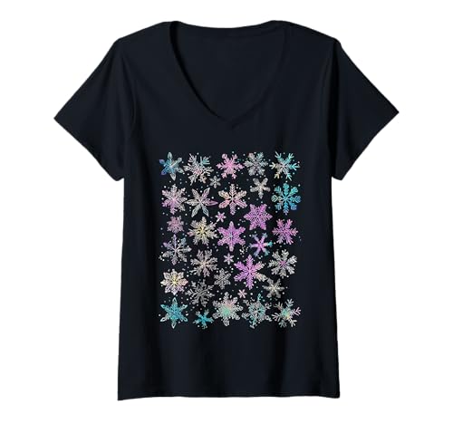 Damen Boho Schneeflocke T-Shirt mit V-Ausschnitt Damen Boho Schneeflocke T-Shirt mit V-Ausschnitt von Boho Snowflake Geschenk Kleidung