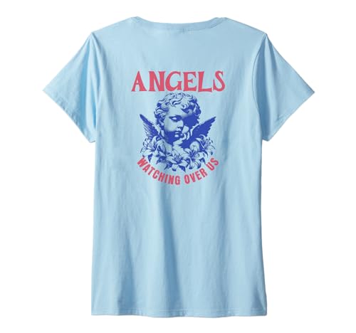 Damen Angels Watching Over Us Spiritual Protective Zitat T-Shirt mit V-Ausschnitt Damen Angels Watching Over Us Spiritual Protective Zitat T-Shirt mit V-Ausschnitt von Boho Style Cute Angel Protective Quote Good Vibes