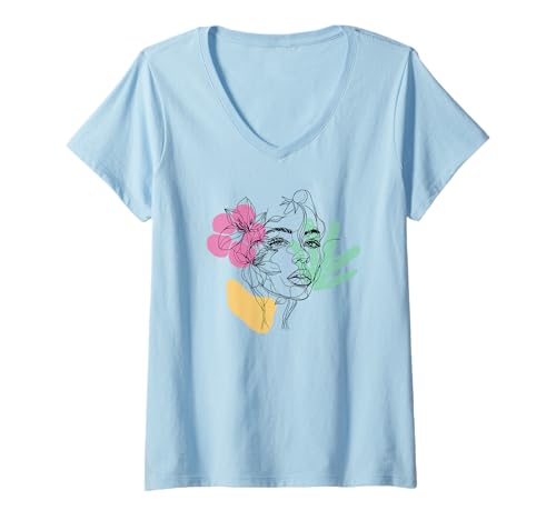 Damen Mädchen-Silhouette-Collage im Boho-Design T-Shirt mit V-Ausschnitt Damen Mädchen-Silhouette-Collage im Boho-Design T-Shirt mit V-Ausschnitt von Boho Style Floral Girl Silhouette Collage tees